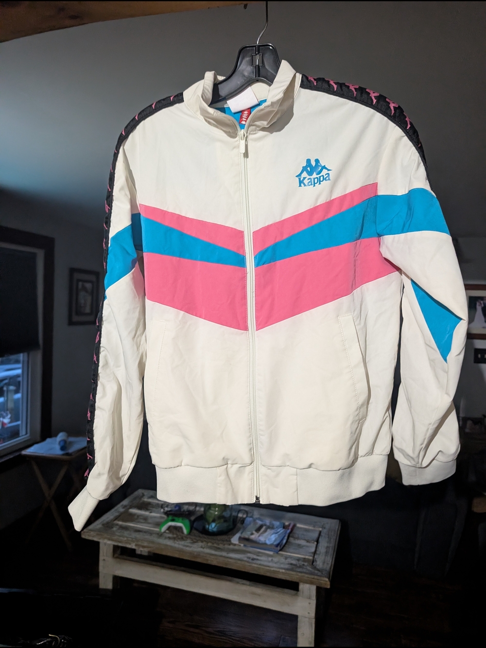 Kappa Women's Cream Retro Track Jacket with Pink & Blue Accents